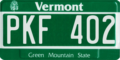 VT license plate PKF402