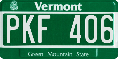 VT license plate PKF406