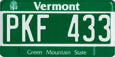 VT license plate PKF433