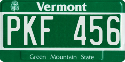 VT license plate PKF456