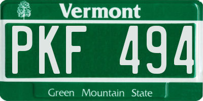 VT license plate PKF494