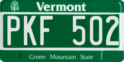 VT license plate PKF502