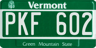 VT license plate PKF602
