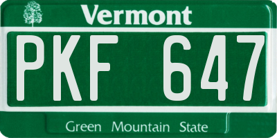 VT license plate PKF647