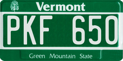 VT license plate PKF650