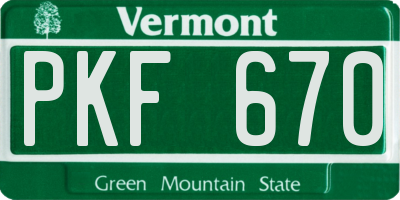 VT license plate PKF670