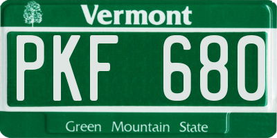 VT license plate PKF680