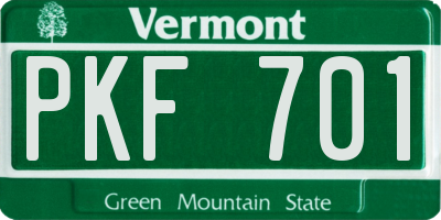 VT license plate PKF701