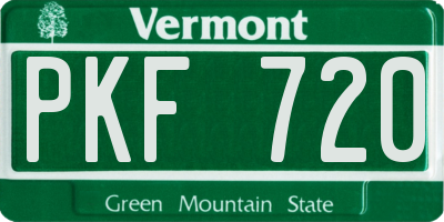 VT license plate PKF720