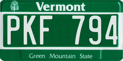 VT license plate PKF794