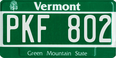 VT license plate PKF802