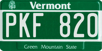 VT license plate PKF820
