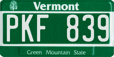 VT license plate PKF839
