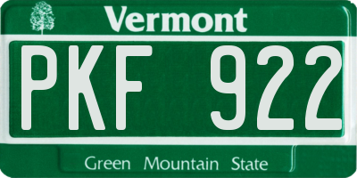 VT license plate PKF922