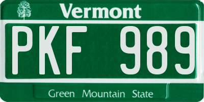 VT license plate PKF989