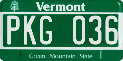 VT license plate PKG036