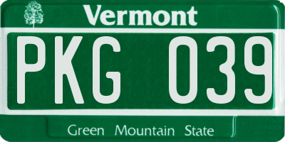 VT license plate PKG039