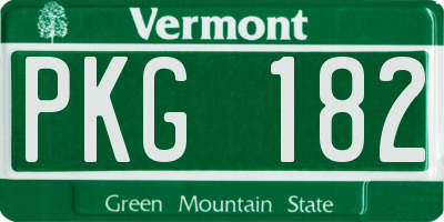 VT license plate PKG182