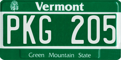 VT license plate PKG205