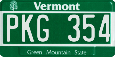 VT license plate PKG354