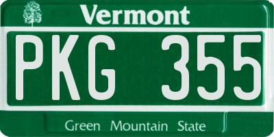 VT license plate PKG355
