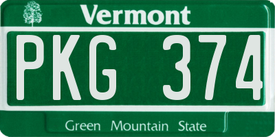 VT license plate PKG374