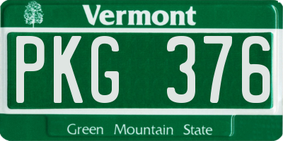 VT license plate PKG376