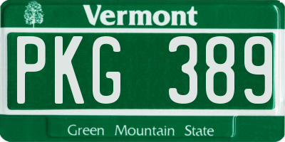 VT license plate PKG389