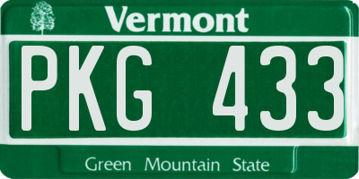 VT license plate PKG433