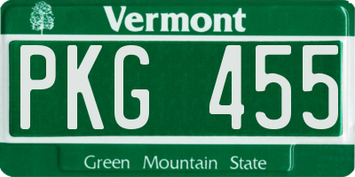 VT license plate PKG455