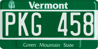 VT license plate PKG458