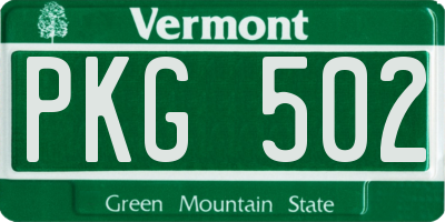 VT license plate PKG502