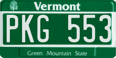 VT license plate PKG553