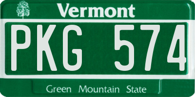 VT license plate PKG574