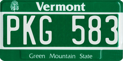 VT license plate PKG583