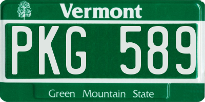 VT license plate PKG589