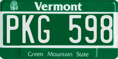 VT license plate PKG598