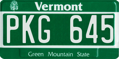 VT license plate PKG645