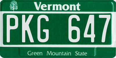 VT license plate PKG647