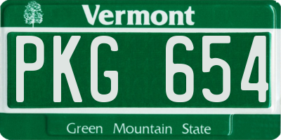 VT license plate PKG654