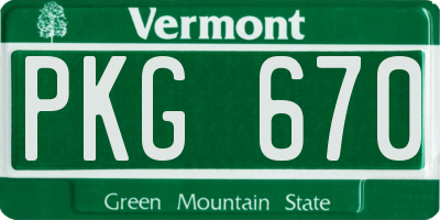 VT license plate PKG670