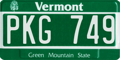 VT license plate PKG749