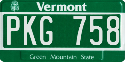 VT license plate PKG758