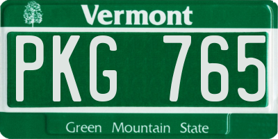 VT license plate PKG765