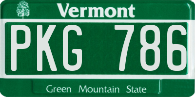 VT license plate PKG786