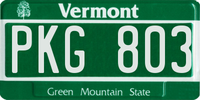 VT license plate PKG803