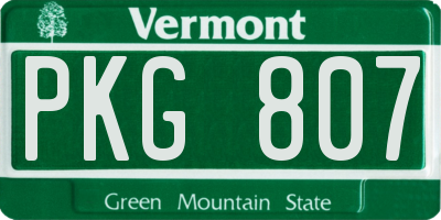 VT license plate PKG807