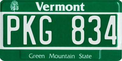 VT license plate PKG834