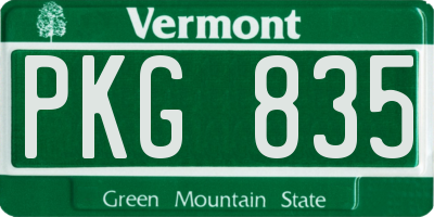VT license plate PKG835