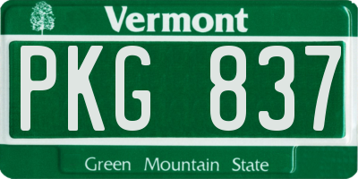 VT license plate PKG837
